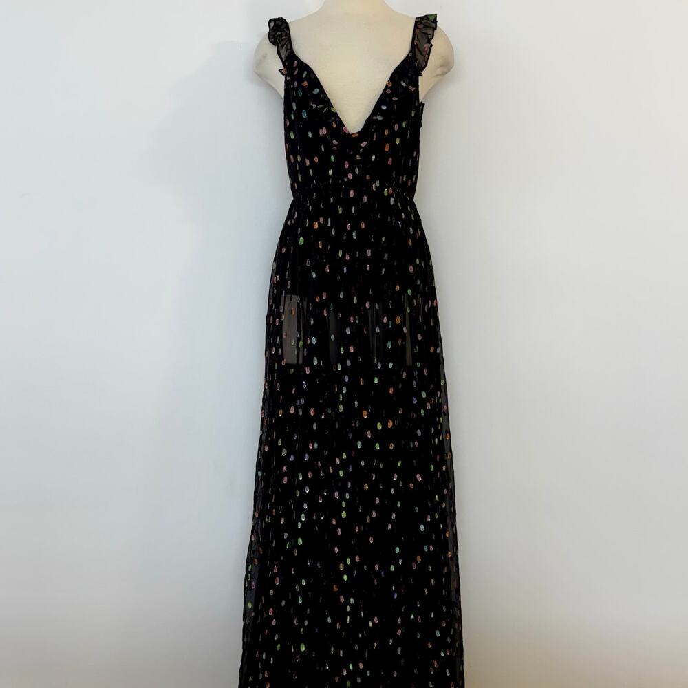 Michael Costello x Revolve Natalie Maxi Dress in Black Rainbow Dots M NWT - Picture 4 of 15